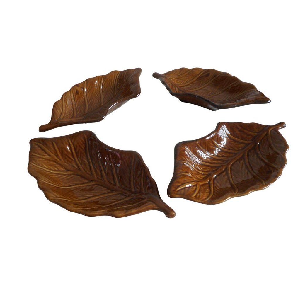Vintage MCM Mid Century Lazy Susan Serving snack Set Calif Pottery chip dip Leaf